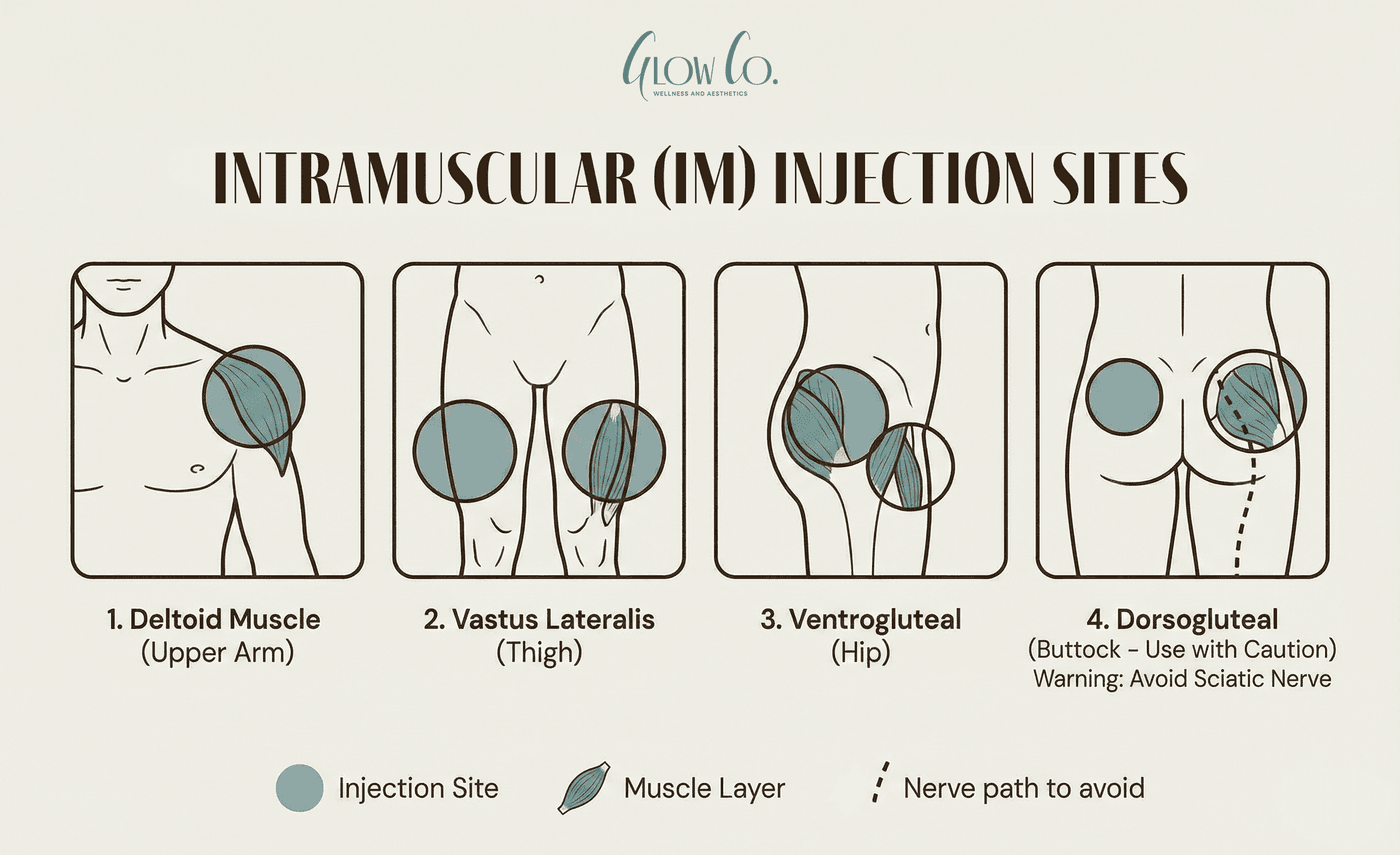 Intramuscular injection sites diagram